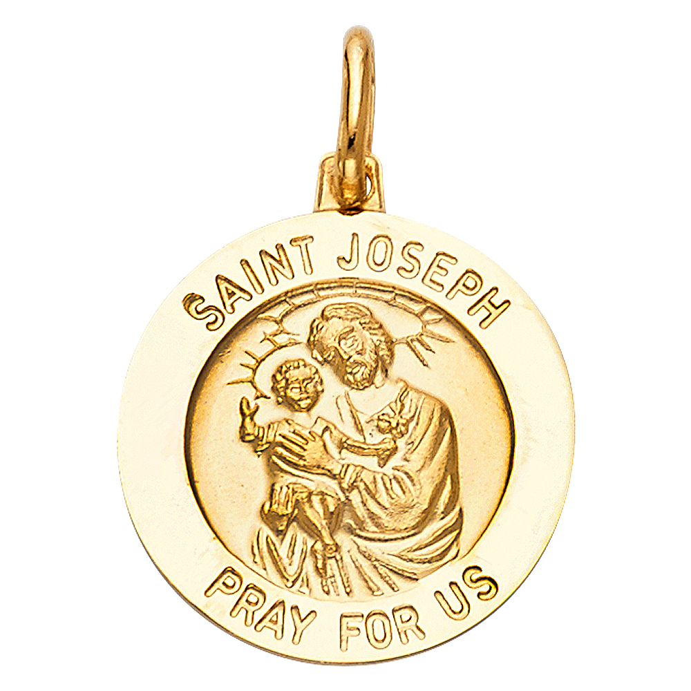 14K Yellow Gold Small St. Joseph Round Medal Charm Pendant